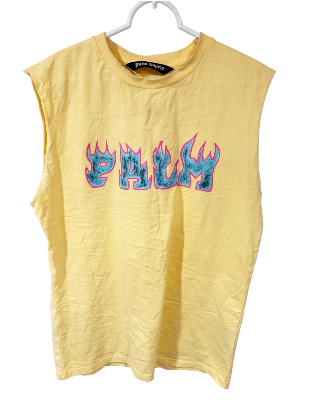 Palm Angels Flames logo-print T-shirt Yellow Size Small CUTOFF SLEEVES